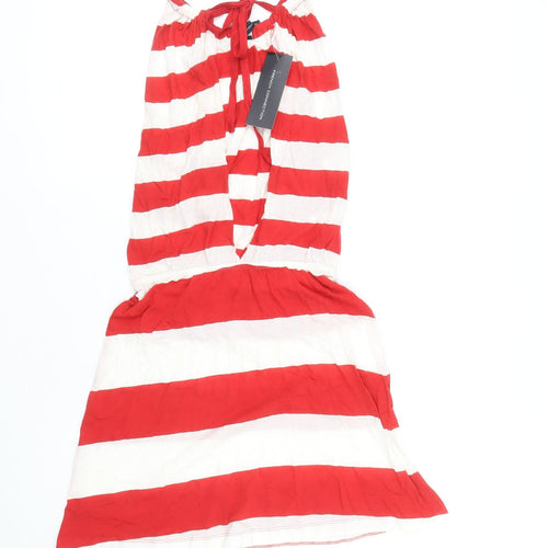 French Connection Womens Red Striped 100% Cotton Mini Size S Halter Tie