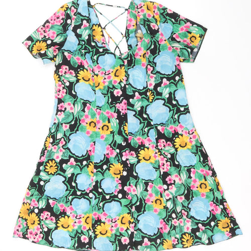 ASOS Womens Multicoloured Floral Polyester Skater Dress Size 10 Sweetheart Button
