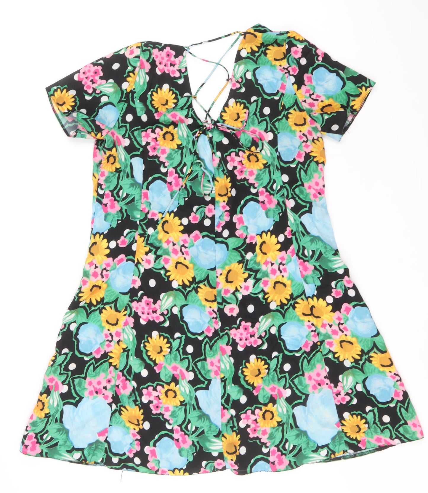 ASOS Womens Multicoloured Floral Polyester Skater Dress Size 10 Sweetheart Button
