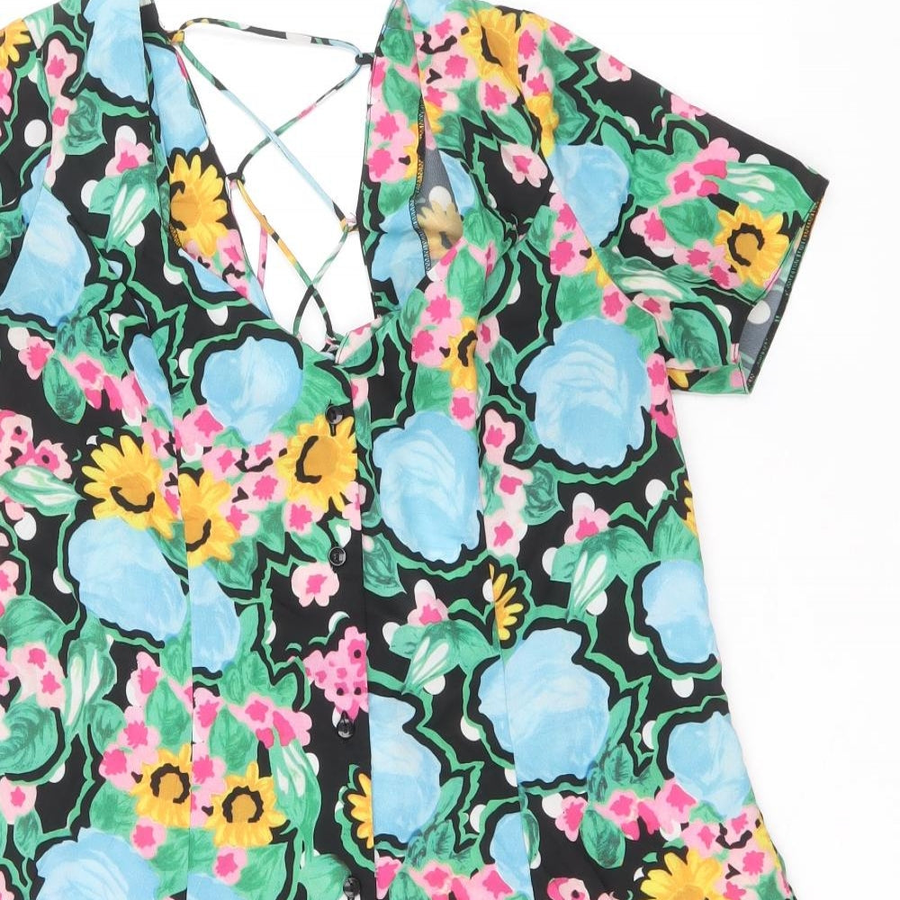 ASOS Womens Multicoloured Floral Polyester Skater Dress Size 10 Sweetheart Button