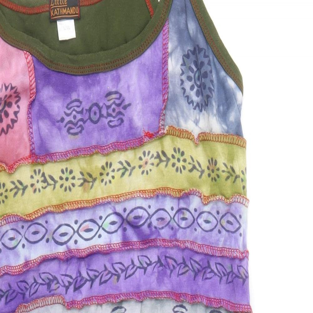 Little Kathmandu Womens Multicoloured Geometric 100% Cotton Tunic Tank Size L Scoop Neck - Size L/XL Asymmetric
