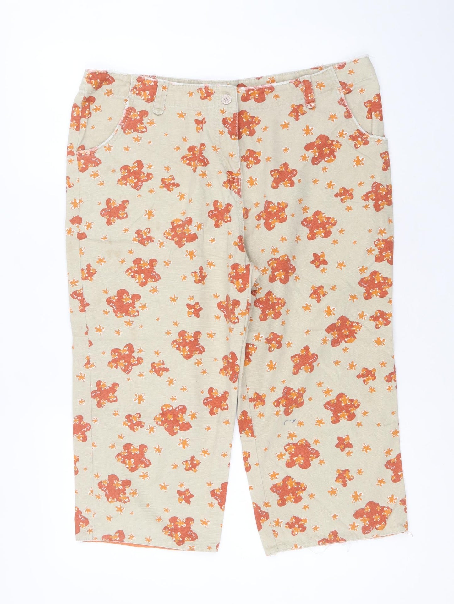Fat Face Womens Beige Floral Cotton Straight Jeans Size 16 Regular Zip