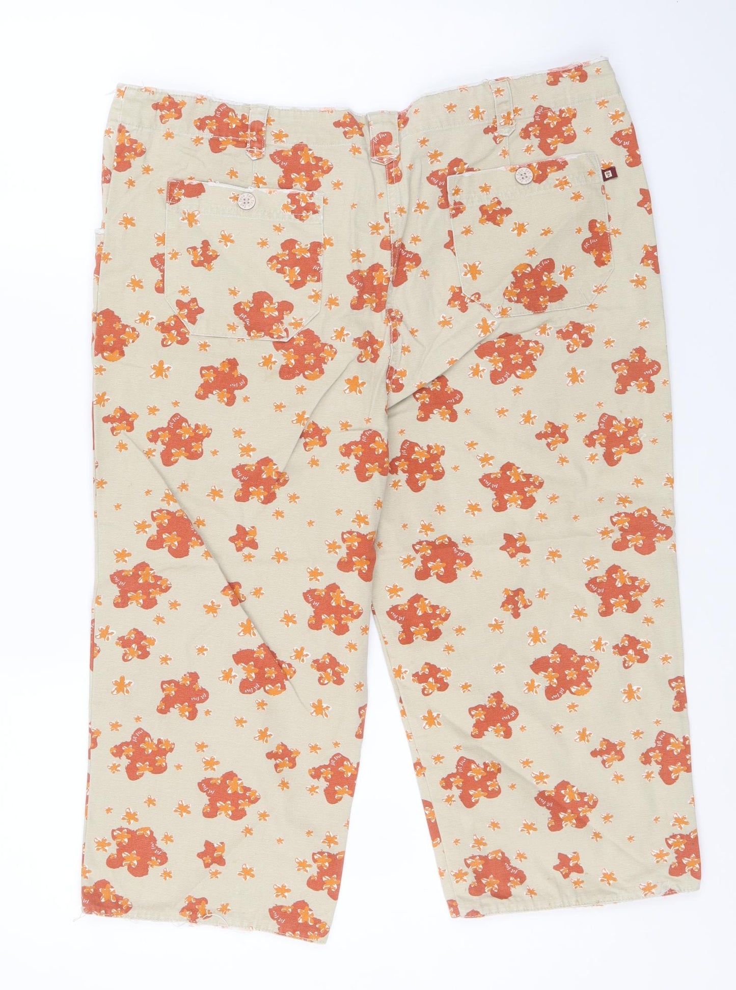 Fat Face Womens Beige Floral Cotton Straight Jeans Size 16 Regular Zip