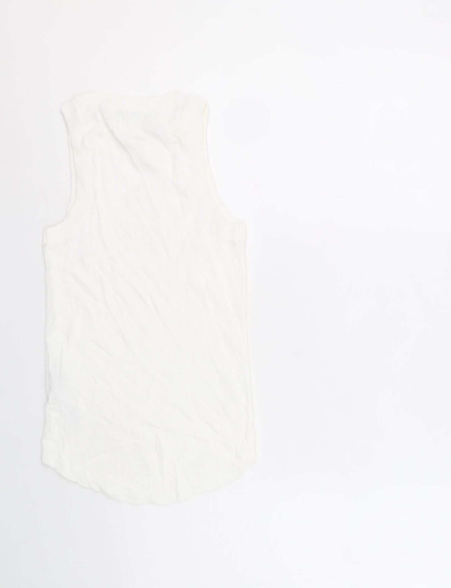 Zara Womens White Viscose Basic Tank Size S Round Neck