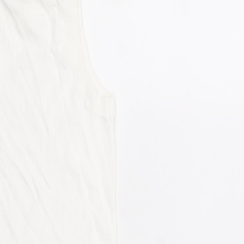Zara Womens White Viscose Basic Tank Size S Round Neck