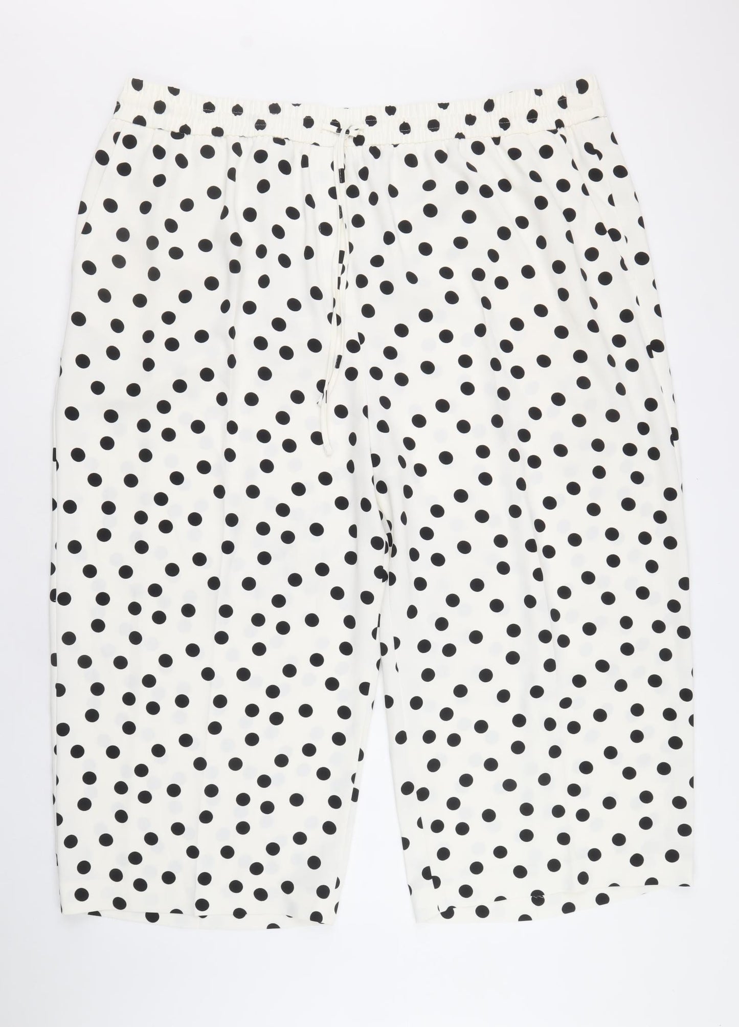 Marks and Spencer Womens Ivory Polka Dot Polyester Cropped Trousers Size 24 Regular Drawstring