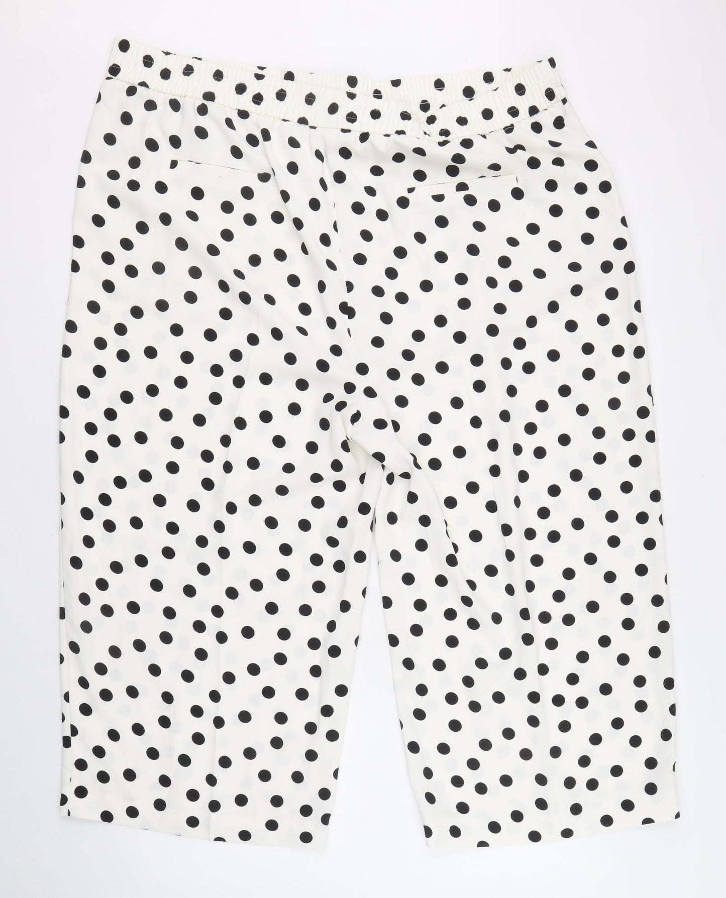 Marks and Spencer Womens Ivory Polka Dot Polyester Cropped Trousers Size 24 Regular Drawstring