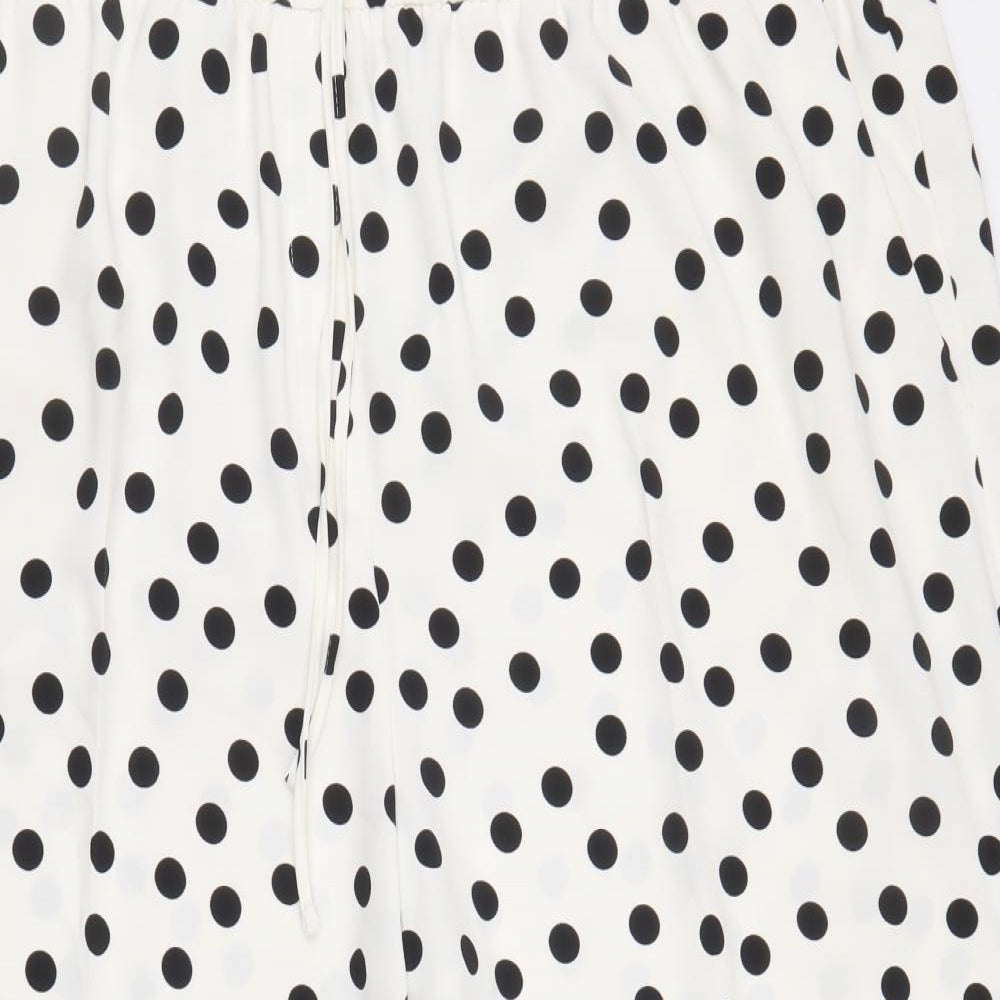 Marks and Spencer Womens Ivory Polka Dot Polyester Cropped Trousers Size 24 Regular Drawstring