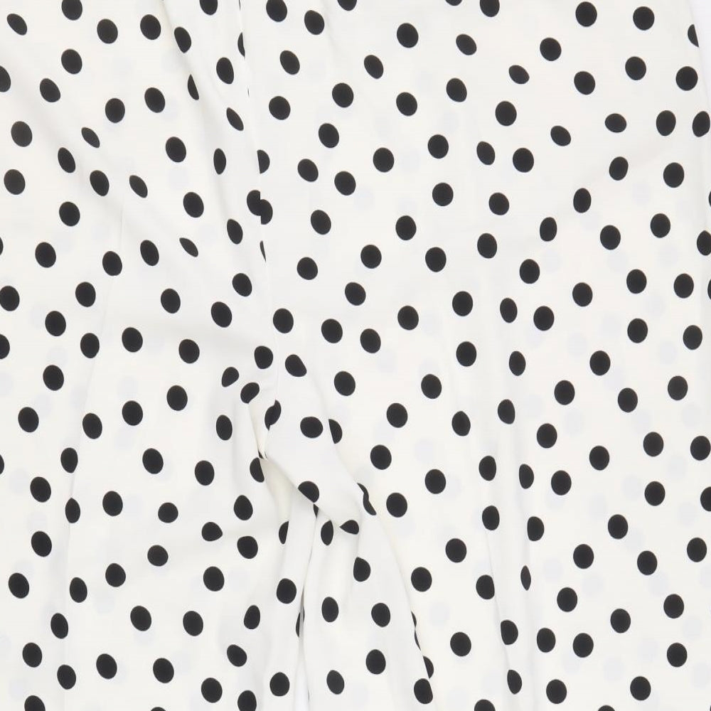 Marks and Spencer Womens Ivory Polka Dot Polyester Cropped Trousers Size 24 Regular Drawstring