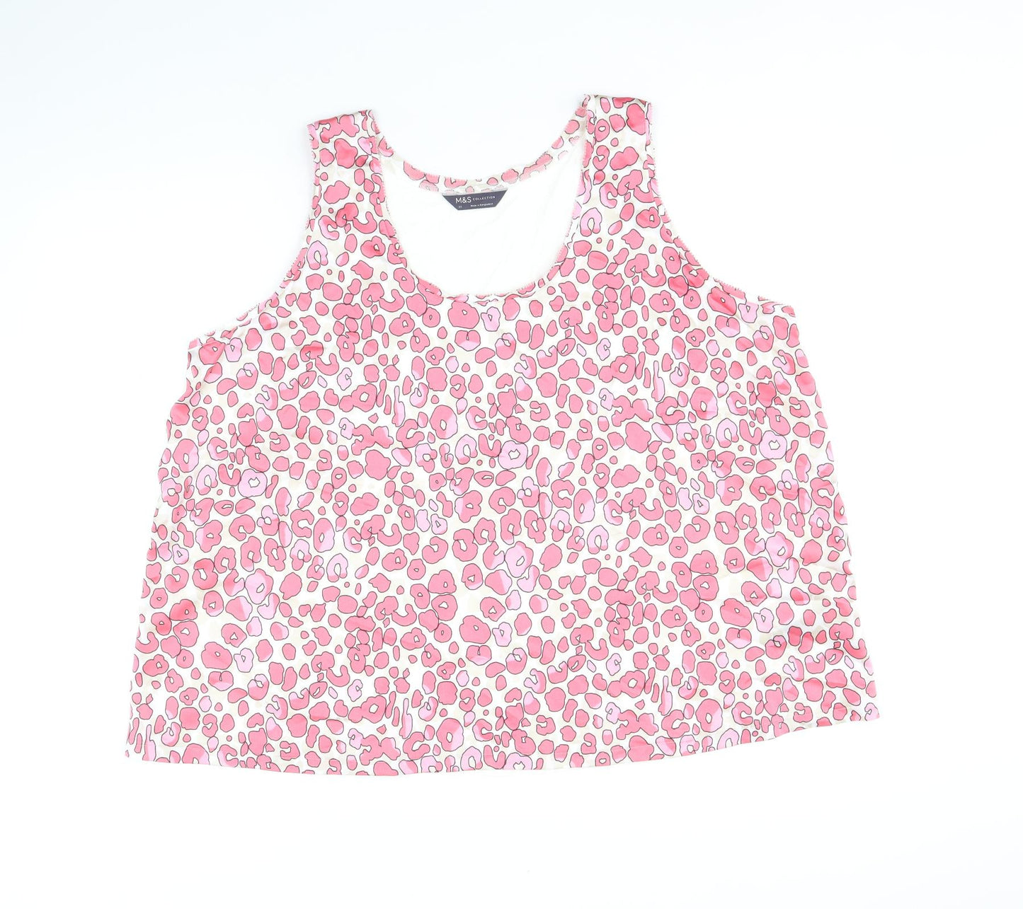 Marks and Spencer Womens Pink Animal Print Polyester Basic Tank Size 22 Round Neck - Leopard Print