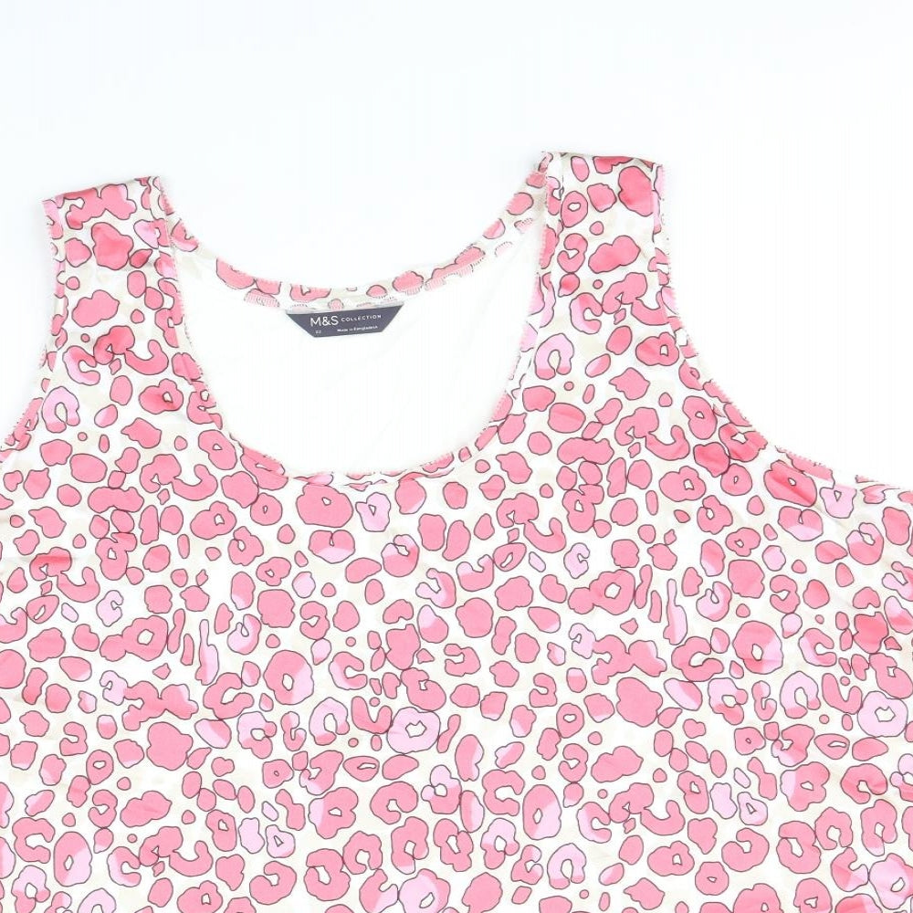 Marks and Spencer Womens Pink Animal Print Polyester Basic Tank Size 22 Round Neck - Leopard Print