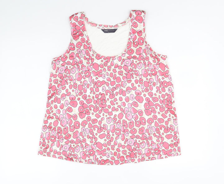 Marks and Spencer Womens Pink Animal Print Polyester Basic Tank Size 8 Round Neck - Leopard Print