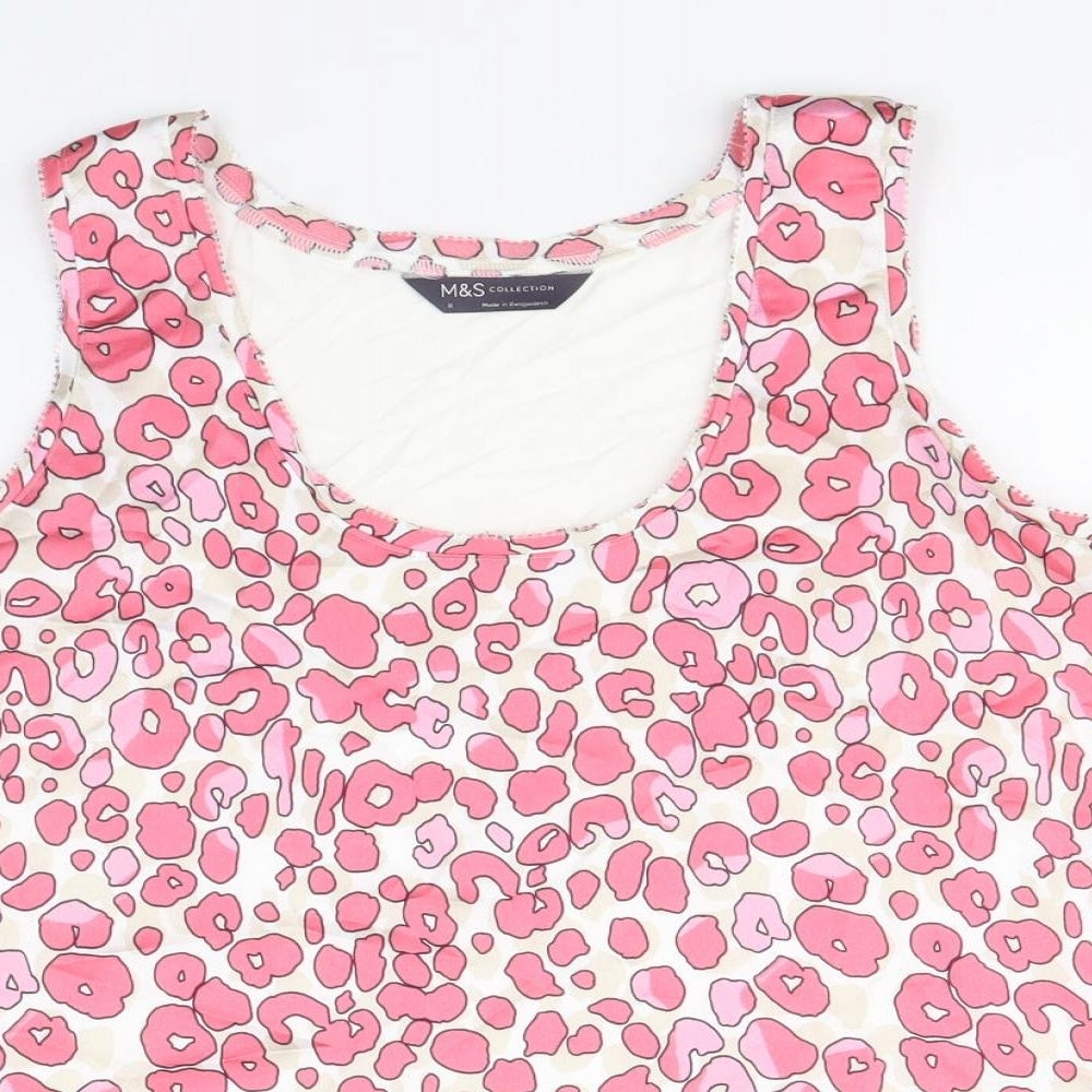 Marks and Spencer Womens Pink Animal Print Polyester Basic Tank Size 8 Round Neck - Leopard Print