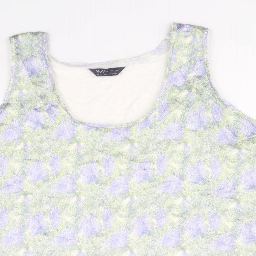 Marks and Spencer Womens Multicoloured Geometric Polyester Basic Tank Size 22 Round Neck