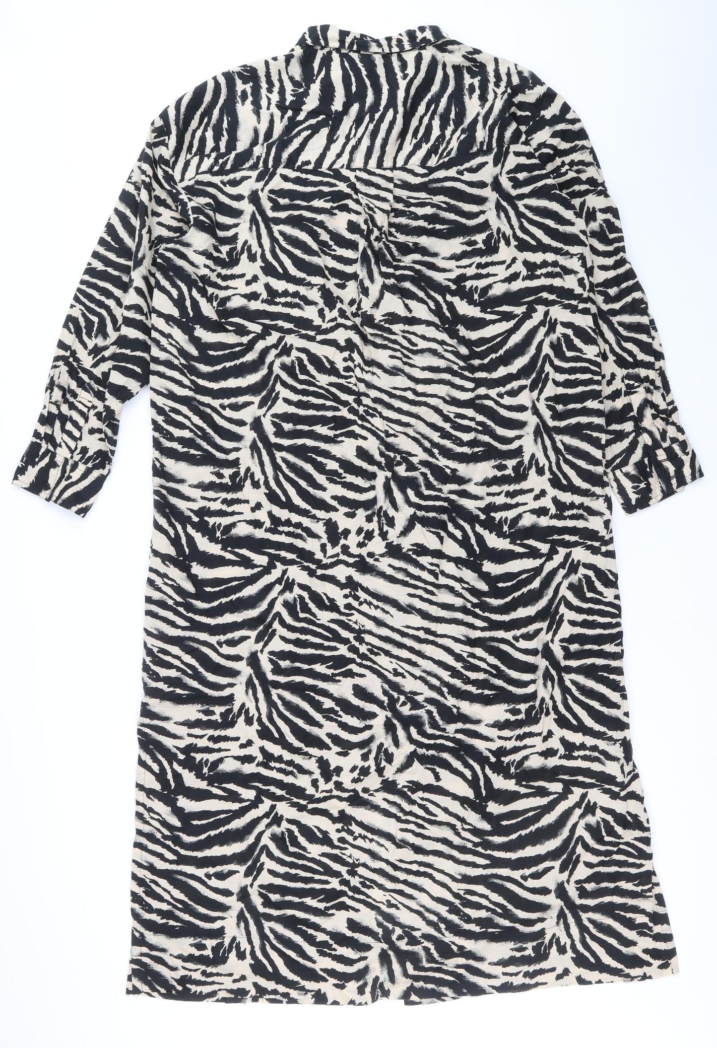 Marks and Spencer Womens Multicoloured Animal Print 100% Cotton Shirt Dress Size 18 Collared Button - Zebra Pattern
