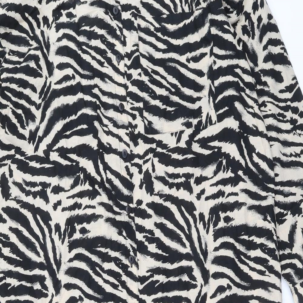 Marks and Spencer Womens Multicoloured Animal Print 100% Cotton Shirt Dress Size 18 Collared Button - Zebra Pattern