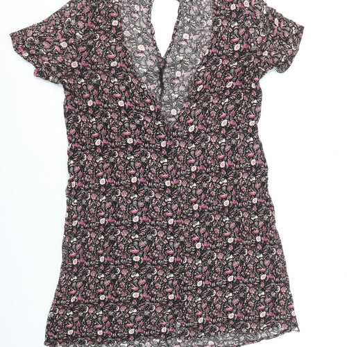 FOREVER 21 Womens Multicoloured Floral Viscose A-Line Size M V-Neck Button