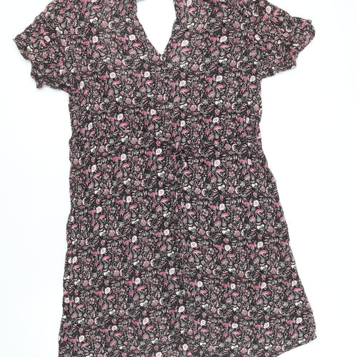 FOREVER 21 Womens Multicoloured Floral Viscose A-Line Size M V-Neck Button