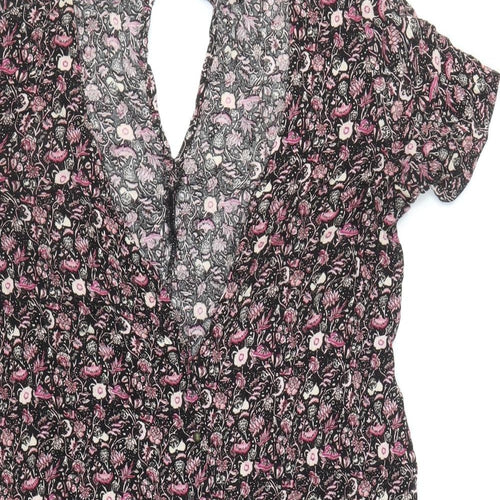 FOREVER 21 Womens Multicoloured Floral Viscose A-Line Size M V-Neck Button
