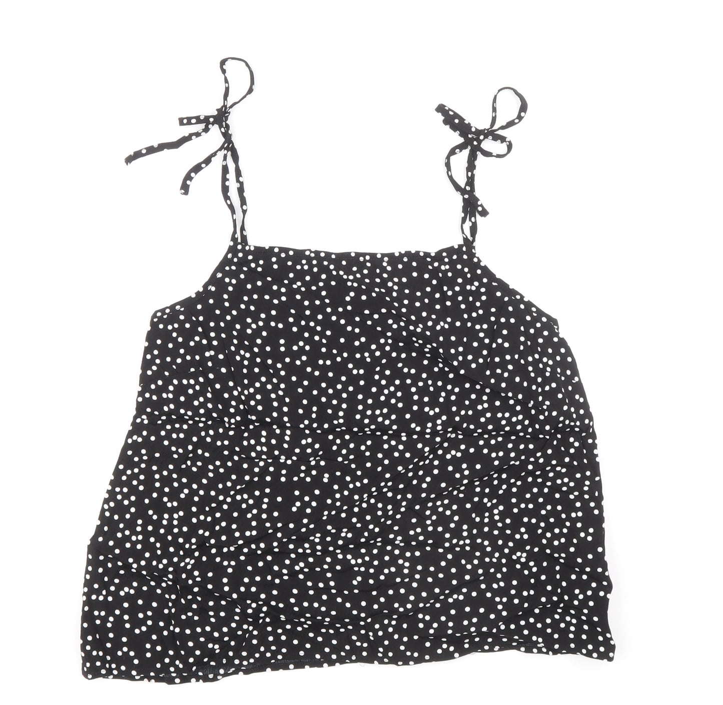 Preworn Womens Black Polka Dot Viscose Basic Tank Size 8 Square Neck