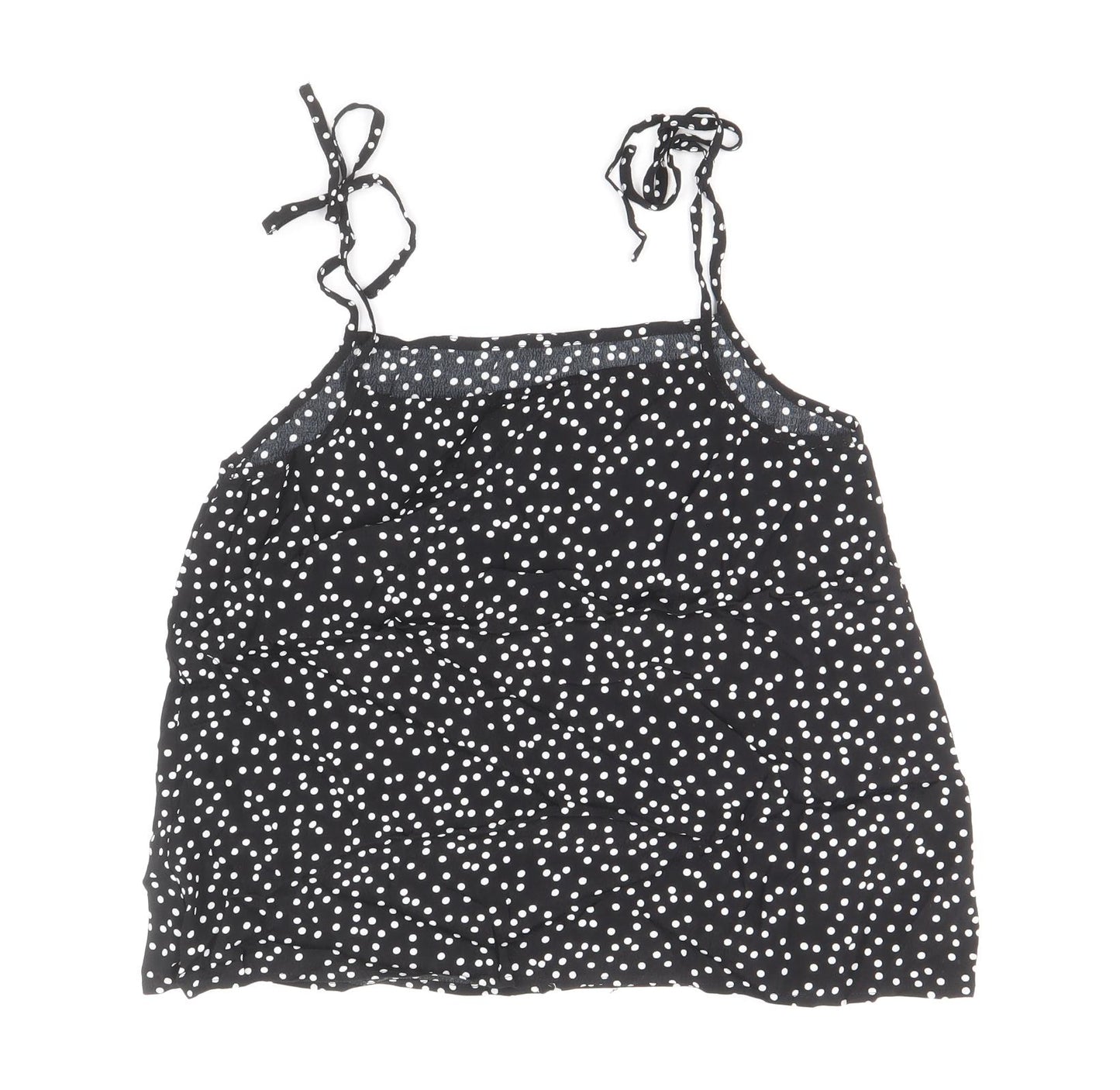 Preworn Womens Black Polka Dot Viscose Basic Tank Size 8 Square Neck