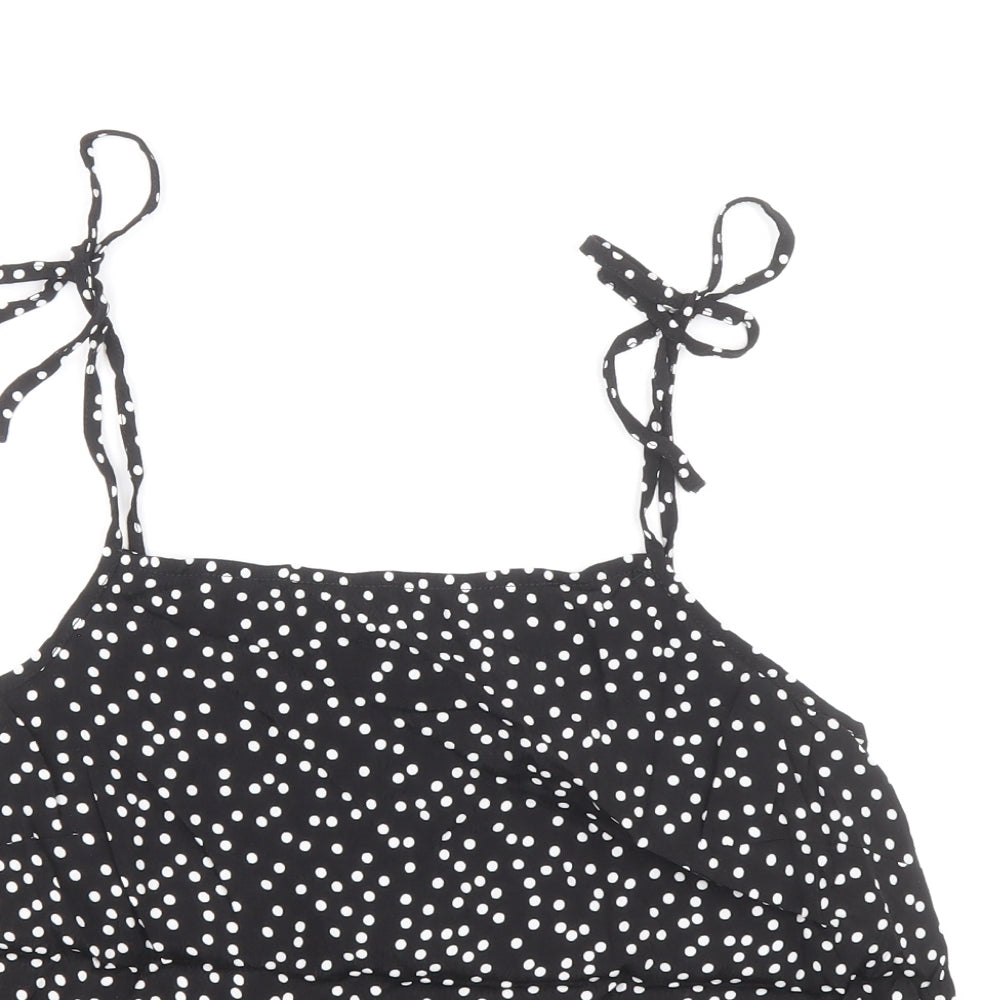 Preworn Womens Black Polka Dot Viscose Basic Tank Size 8 Square Neck