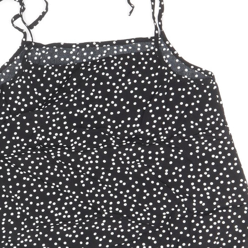 Preworn Womens Black Polka Dot Viscose Basic Tank Size 8 Square Neck