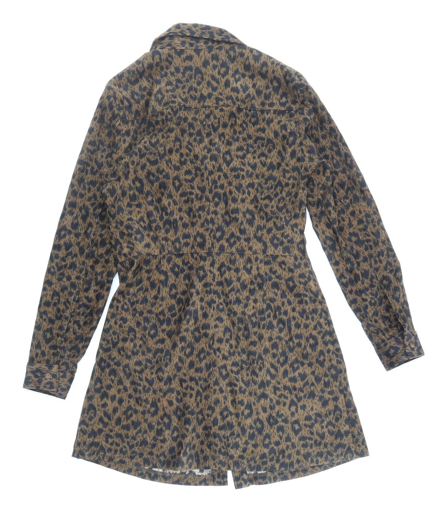 Primark Womens Brown Animal Print Polyester Shirt Dress Size 12 Collared Button