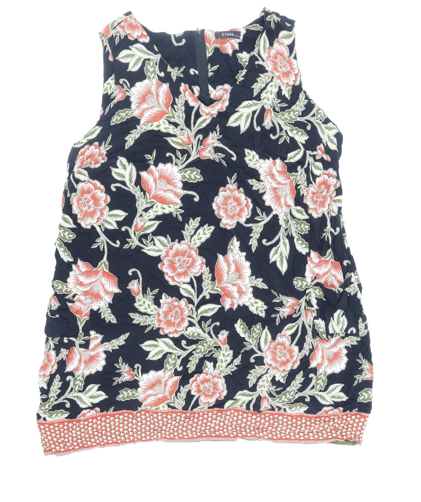 Evans Womens Multicoloured Floral Viscose Tank Dress Size 28 V-Neck Zip