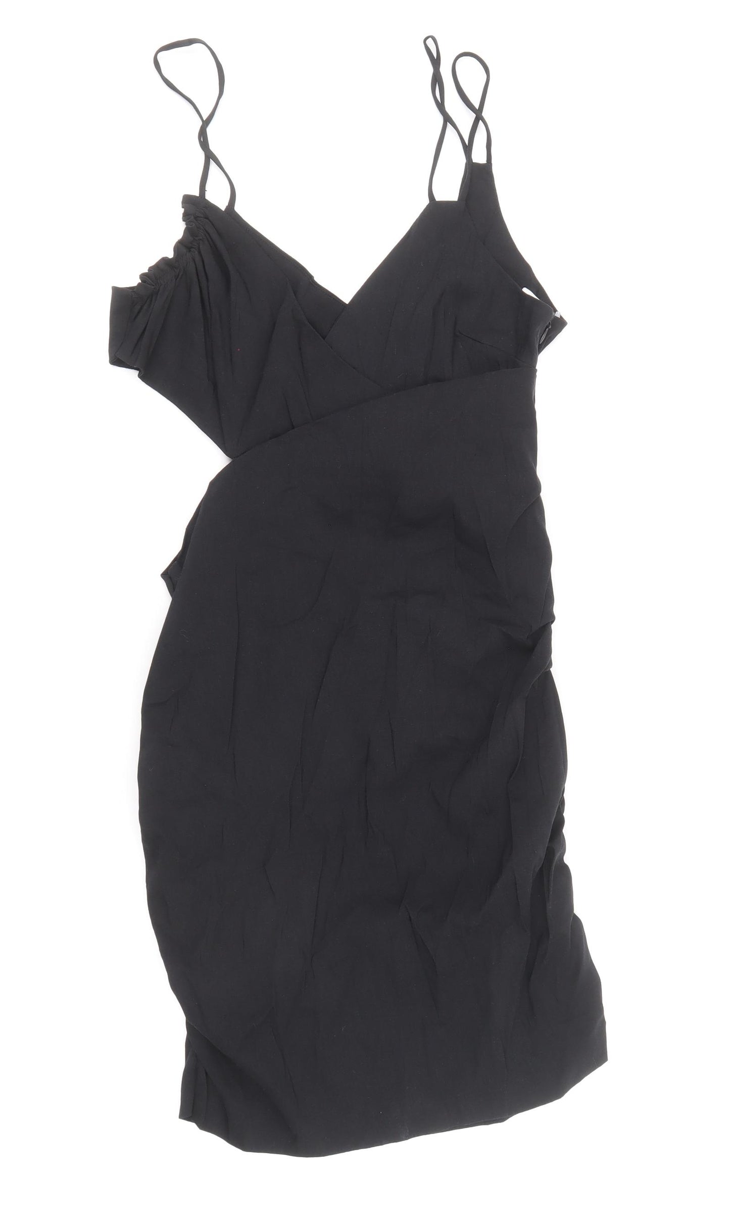 Zara Womens Black Linen Bodycon Size L V-Neck Zip