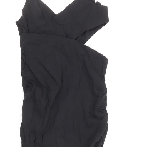 Zara Womens Black Linen Bodycon Size L V-Neck Zip