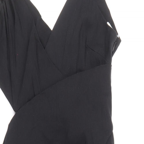 Zara Womens Black Linen Bodycon Size L V-Neck Zip