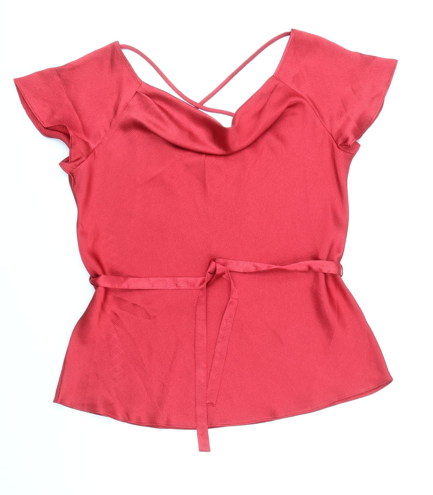 Soon Womens Red Polyester Basic Blouse Size 16 Cowl Neck