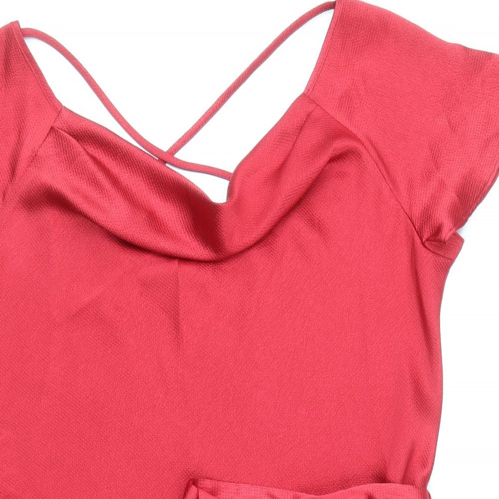 Soon Womens Red Polyester Basic Blouse Size 16 Cowl Neck
