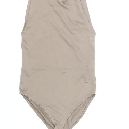 Stradivarius Womens Brown Polyamide Bodysuit One-Piece Size S Snap