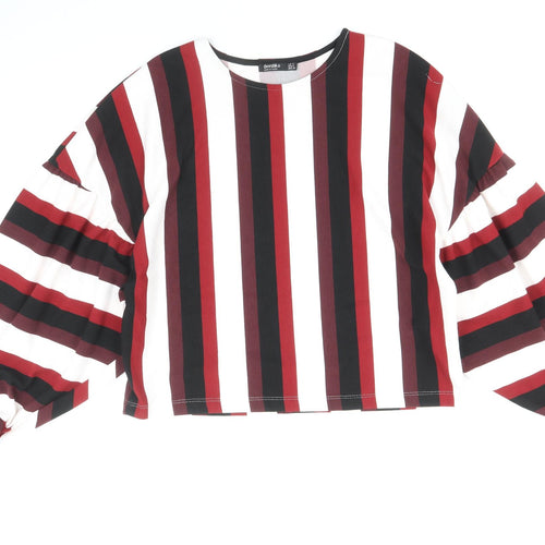 Bershka Womens Multicoloured Striped Polyester Cropped Blouse Size S Scoop Neck