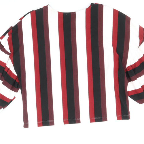 Bershka Womens Multicoloured Striped Polyester Cropped Blouse Size S Scoop Neck