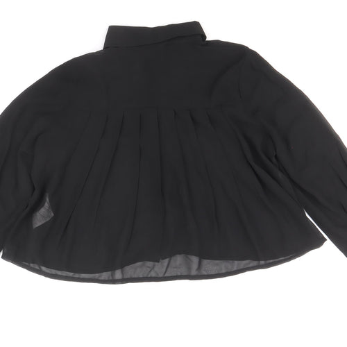 Boohoo Womens Black Polyester Cropped Button-Up Size 6 Collared - Chiffon Pleated Back