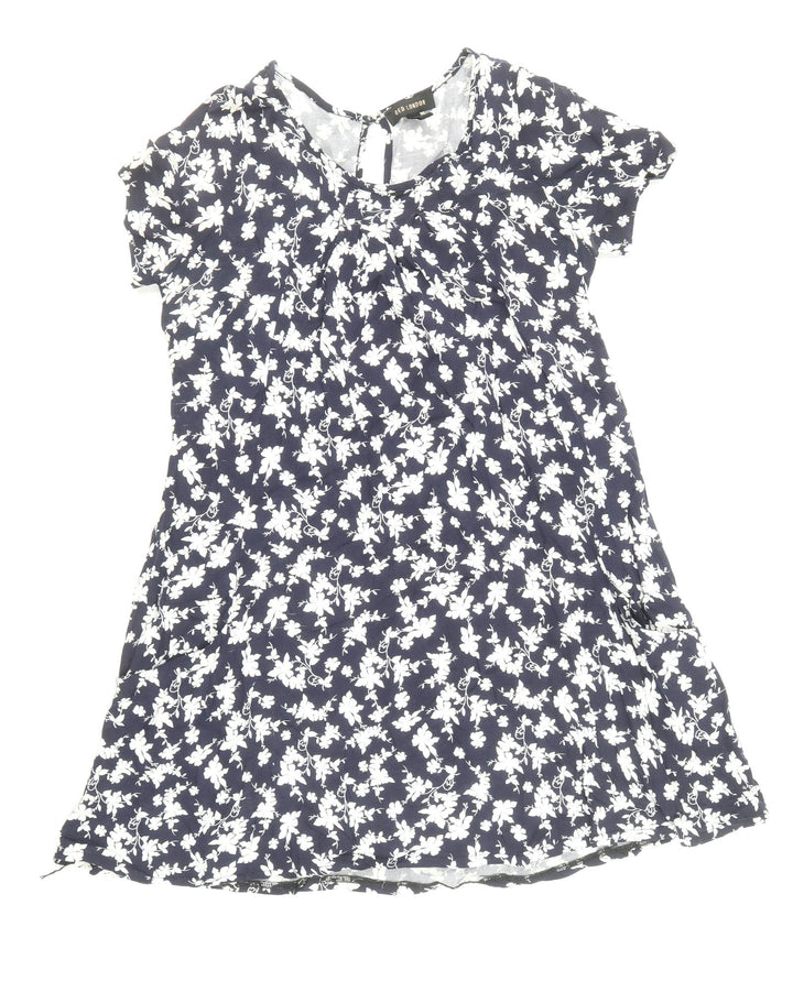QED London Womens Blue Floral Viscose Trapeze & Swing Size 10 Boat Neck Button