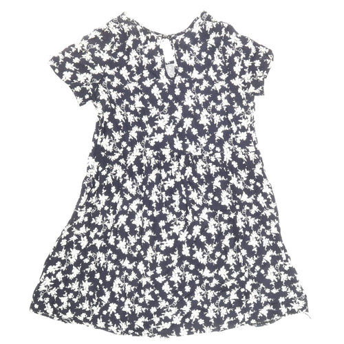 QED London Womens Blue Floral Viscose Trapeze & Swing Size 10 Boat Neck Button