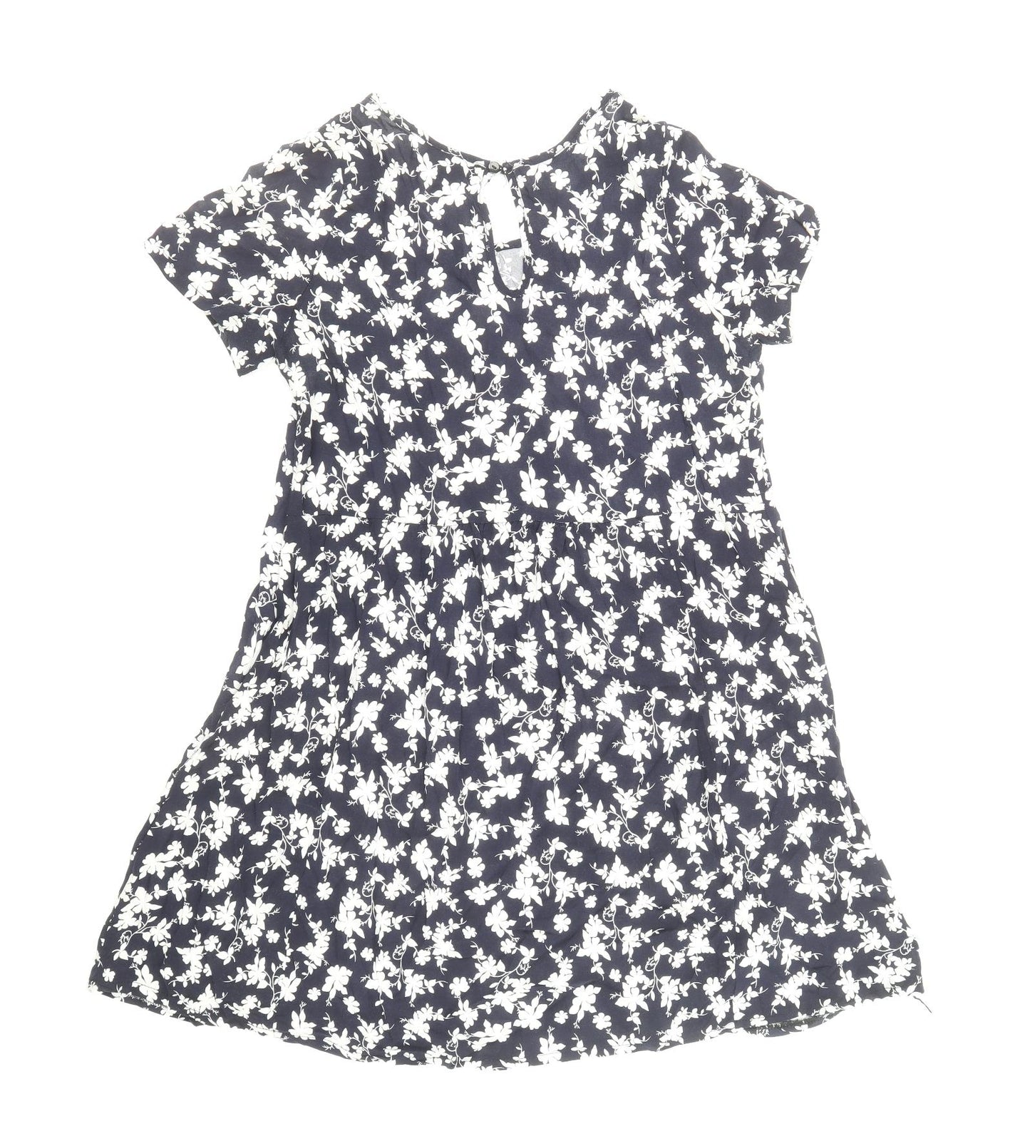 QED London Womens Blue Floral Viscose Trapeze & Swing Size 10 Boat Neck Button