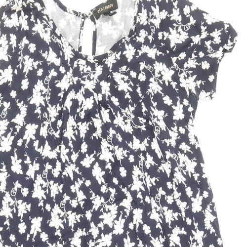 QED London Womens Blue Floral Viscose Trapeze & Swing Size 10 Boat Neck Button