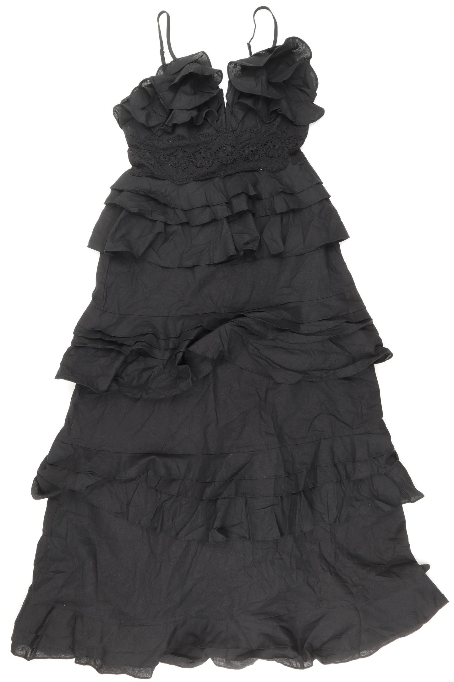 True Decadence Womens Black Linen Ball Gown Size 14 V-Neck Zip