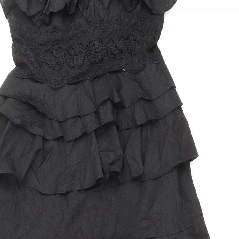 True Decadence Womens Black Linen Ball Gown Size 14 V-Neck Zip