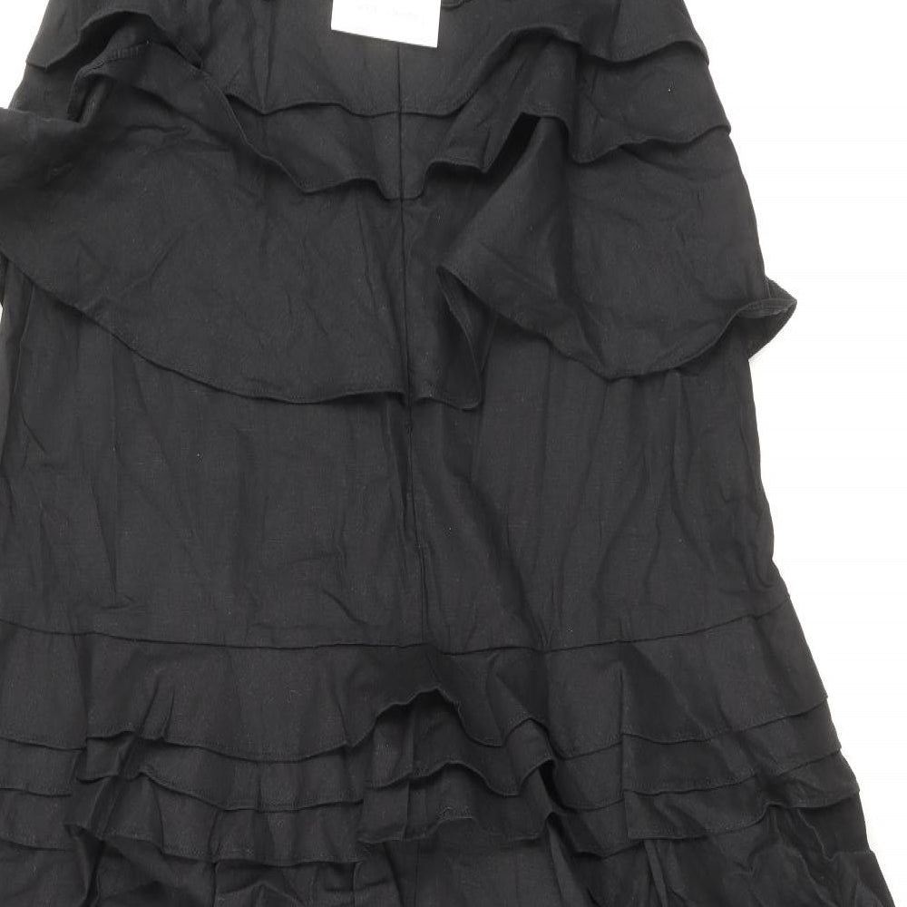 True Decadence Womens Black Linen Ball Gown Size 14 V-Neck Zip