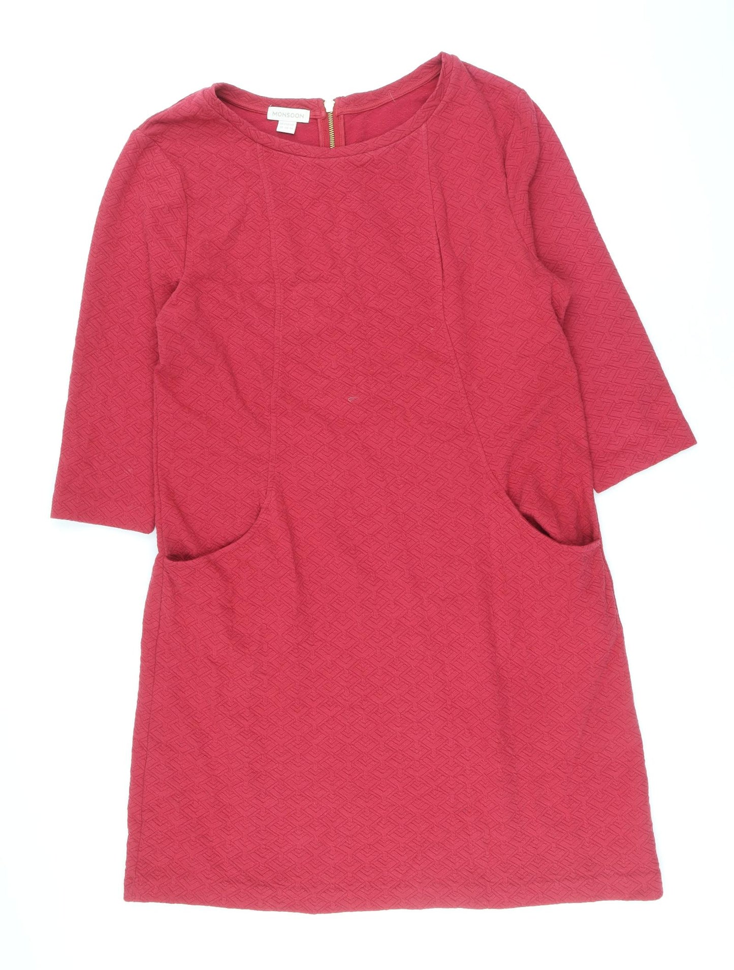 Monsoon Womens Red Polyester A-Line Size 18 Boat Neck Zip