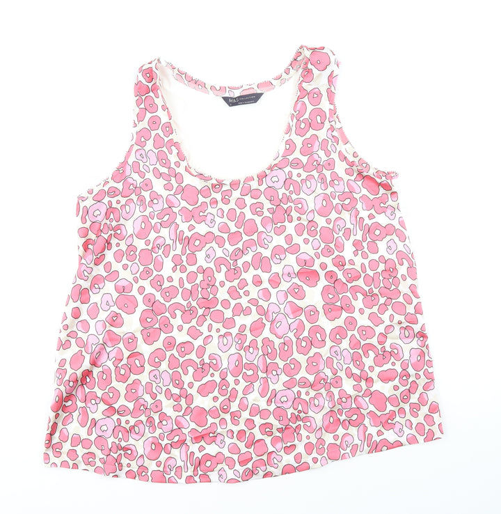 Marks and Spencer Womens Pink Animal Print Polyester Basic Tank Size 8 Scoop Neck - Leopard Print