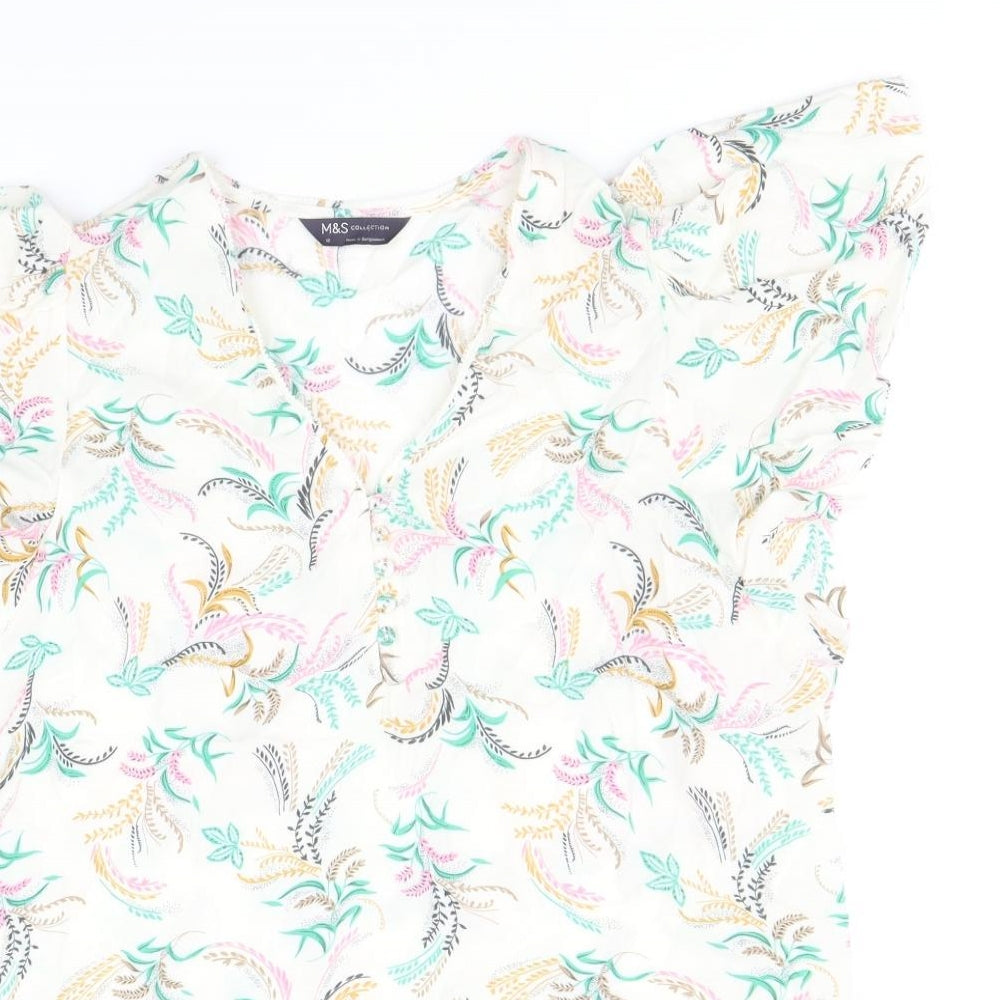 Marks and Spencer Womens Multicoloured Geometric Viscose Basic Blouse Size 12 V-Neck - Angel Sleeve
