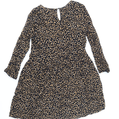 New Look Womens Black Animal Print Viscose Fit & Flare Size 12 V-Neck Button - Cheetah Print