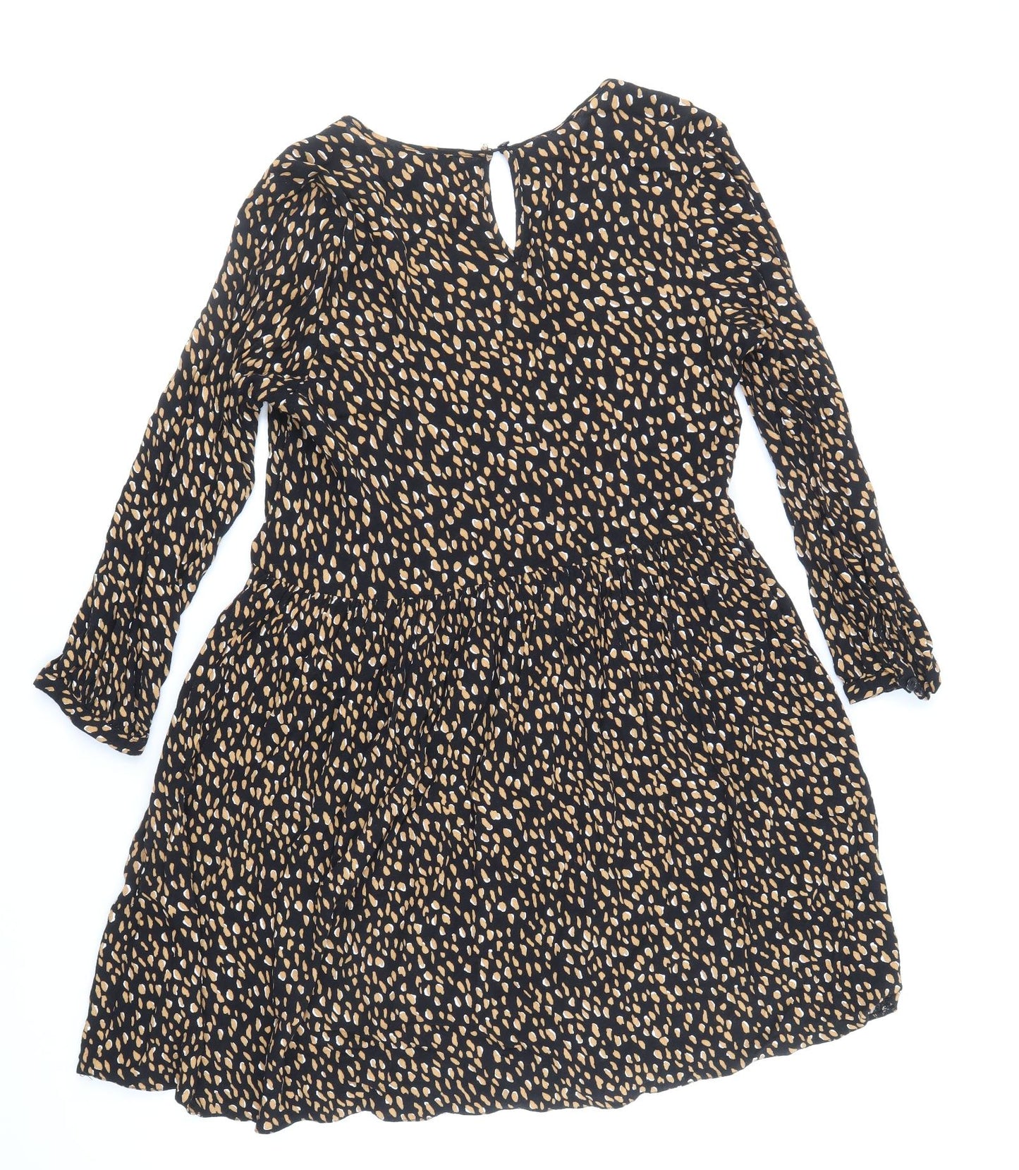 New Look Womens Black Animal Print Viscose Fit & Flare Size 12 V-Neck Button - Cheetah Print